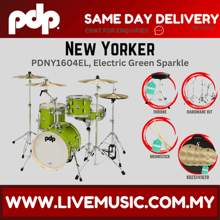 PDP New Yorker PDNY1604EL  4-piece Shell Pack With Cymbals - Electric Green Sparkle ( PDNY1604EL / PDNY1604 )