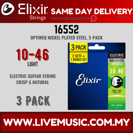 Elixir 16552 Optiweb Coated Light Electric Guitar Strings - 3-Pack (10-46)