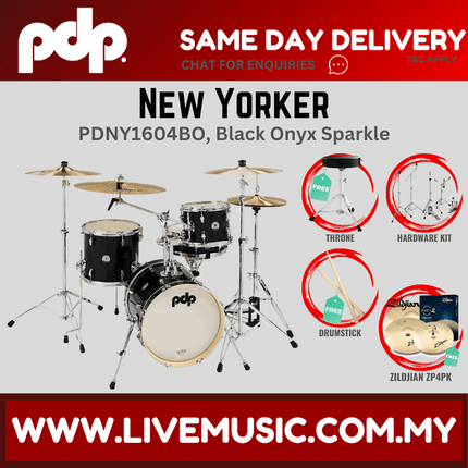 PDP New Yorker PDNY1604BO 4-piece Shell Pack With Cymbals Set - Black Onyx ( PDNY1604BO / PDNY1604 )