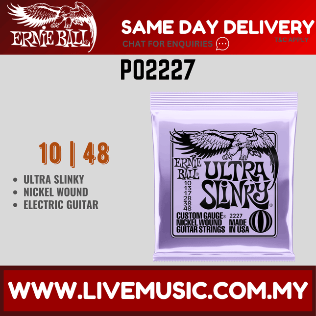 Ernie Ball 2227 Ultra Slinky Nickel Wound Electric Guitar Strings, 10-48 Gauge