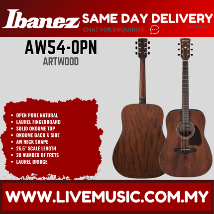 Ibanez AW54-OPN Artwood Solid Top Dreadnought Acoustic Guitar - Open Pore Natural ( AW54 OPN / AW54OPN )
