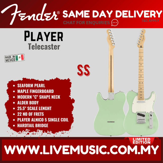 Fender Limited Edition Player Series Telecaster Electric Guitar, Maple FB, Seaform Pearl