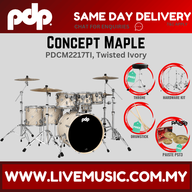 PDP by DW CM7 Concept Maple Shell Pack - 7-piece with Paiste PST3 Cymbals - (PDCM2217)
