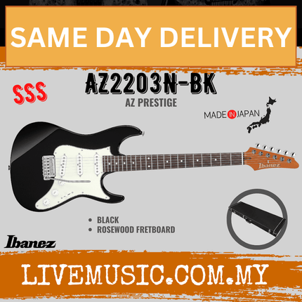 Ibanez AZ2203N-BK Az Prestige Series Electric Guitar, Black ( AZ2203N BK / AZ2203NBK )