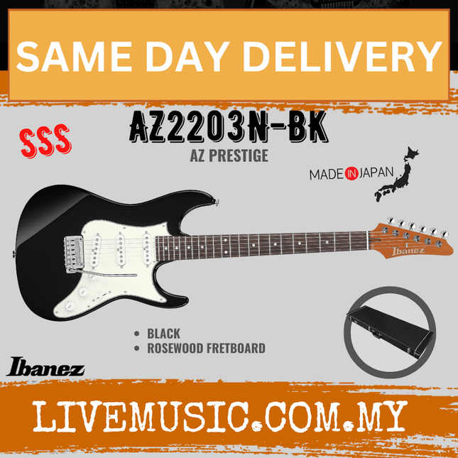 Ibanez AZ2203N-BK Az Prestige Series Electric Guitar, Black ( AZ2203N BK / AZ2203NBK )