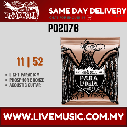Ernie Ball 2078 Paradigm Phosphor Bronze Acoustic Guitar Strings, Light, 11-52 Gauge