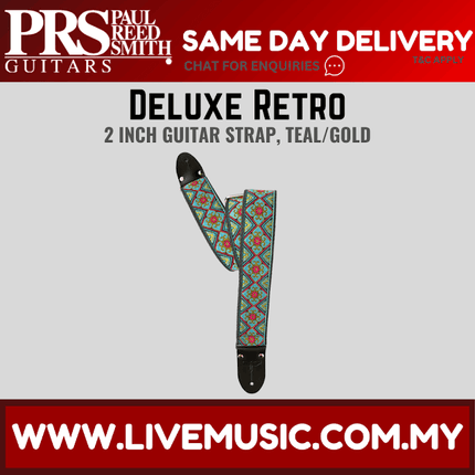 PRS 2 Inch Deluxe Retro Guitar Strap, Teal/Gold