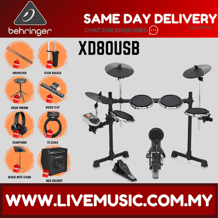 Behringer XD-80USB 8-piece Electronic Drum Set with Amplifier, Drum Stool And Accessories ( XD80USB )