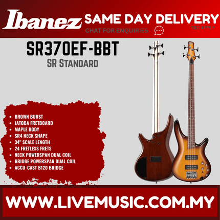 Ibanez SR370EF-BBT 4-String Bass Guitar, Brown Burst ( SR370EF BBT / SR370EFBBT )