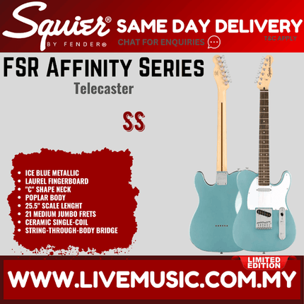 Squier FSR Affinity Series Telecaster Electric Guitar, Laurel FB, Ice Blue Metallic