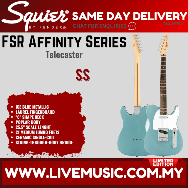 Squier FSR Affinity Series Telecaster Electric Guitar, Laurel FB, Ice Blue Metallic