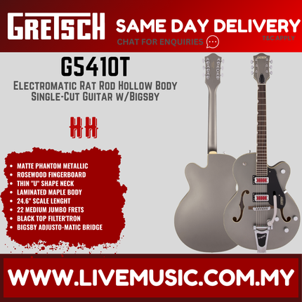 Gretsch G5410T Electromatic Rat Rod Hollow Body Single-Cut Guitar w/Bigsby, Matte Phantom Metallic