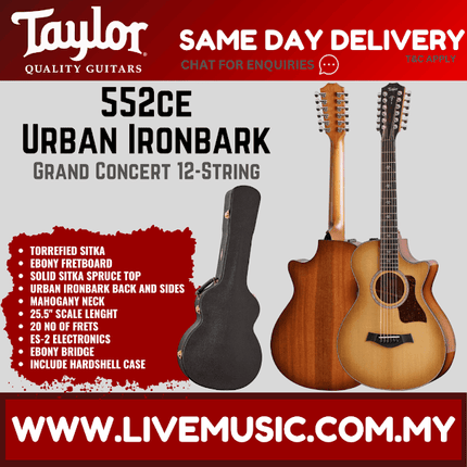Taylor 552ce Urban Ironbark Grand Concert 12-String Acoustic Guitar w/Case, Torrefied Sitka