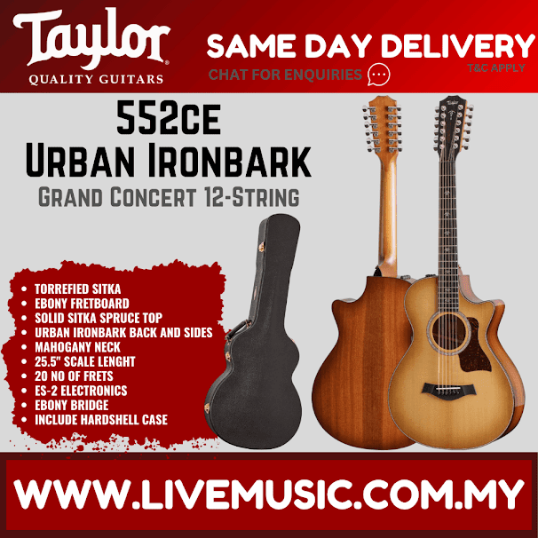 Taylor 552ce Urban Ironbark Grand Concert 12-String Acoustic Guitar w/Case, Torrefied Sitka
