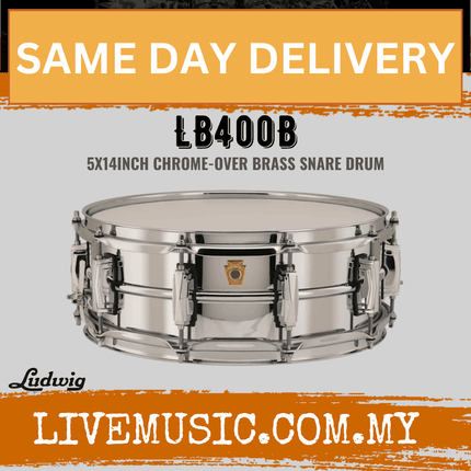 Ludwig LB400B 5x14inch Chrome-Over Brass Snare Drum, Smooth Shell, Imperial Lugs