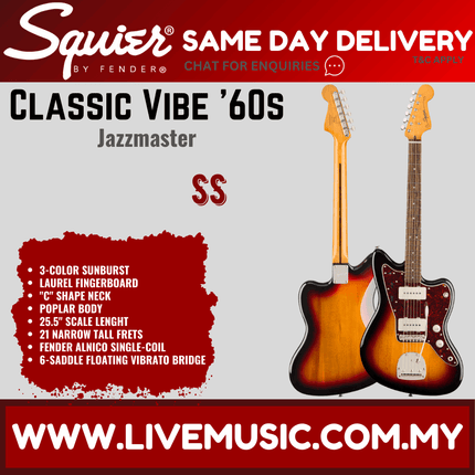 Squier Classic Vibe 60s Jazzmaster Electric Guitar, Laurel Fingerboard - 3-Tone Sunburst