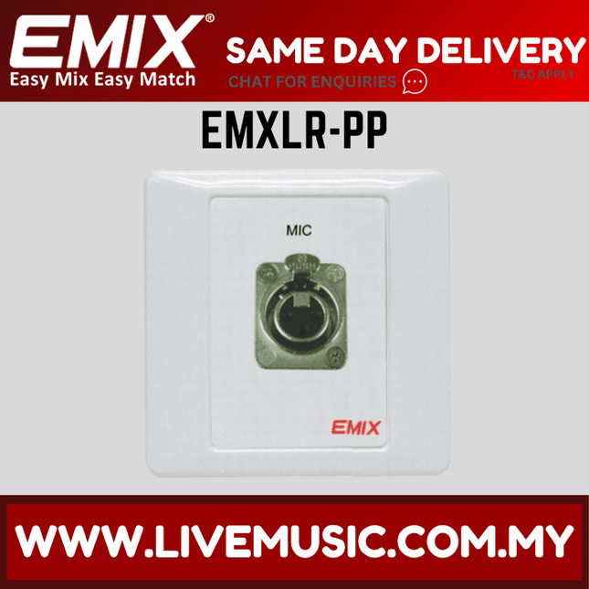 Emix EMXLR-PP microphone socket panel with MIC label and square insert, white faceplate