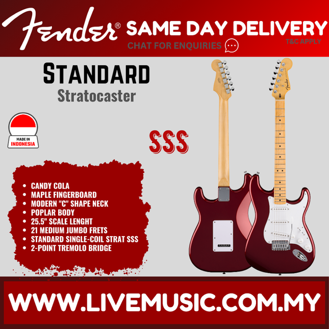 Fender Standard Stratocaster Electric Guitar, Maple FB, Olympic White / Candy Cola