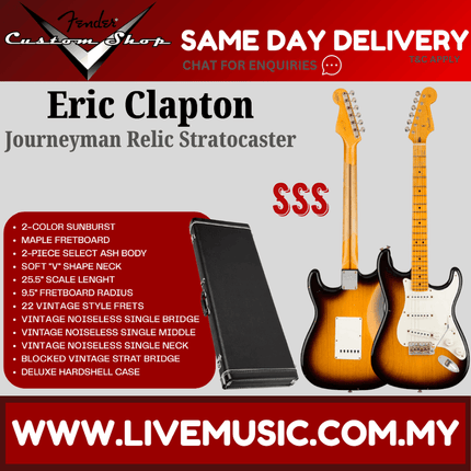 Fender Custom Shop Eric Clapton Signature Journeyman Relic Stratocaster, Maple FB, 2-Color Sunburst