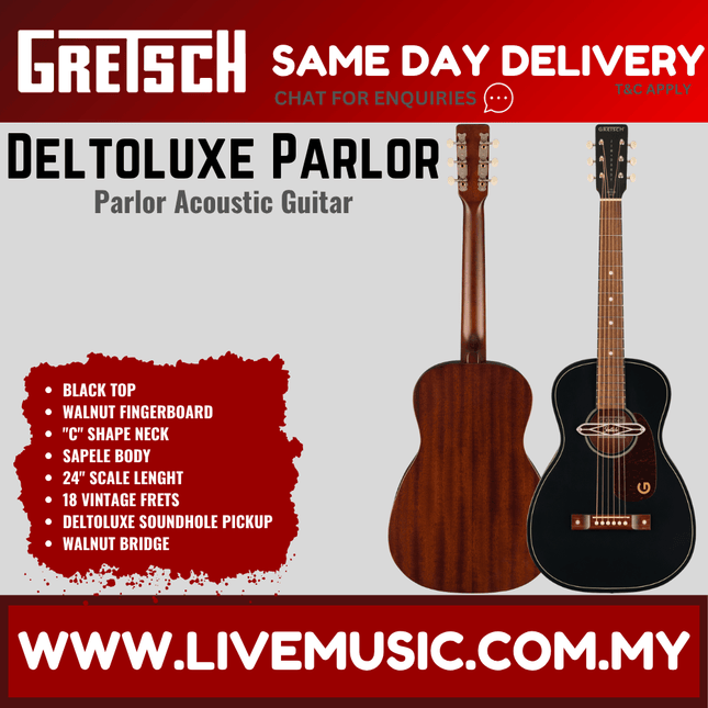 Gretsch Jim Dandy Deltoluxe Parlor Acoustic-Electric Guitar - Black
