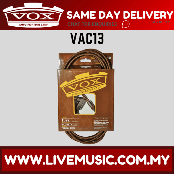 Vox VAC13 13 ft acoustic guitar cable in retail packaging.