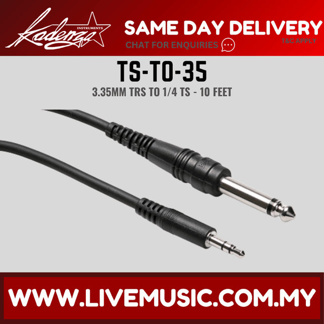 3.35mm TRS to 1/4 TS audio cable, black, 3m, Kadenza TSTO35
