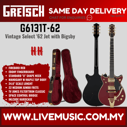 Gretsch G6131T-62 Vintage Select Edition 62 Duo Jet Electric Guitar, Firebird Red