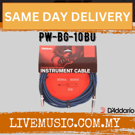 D'Addario Planet Waves PW-BG-10BU Braided Instrument Cable - 10 feet Blue (PWBG10BU/DAddario)