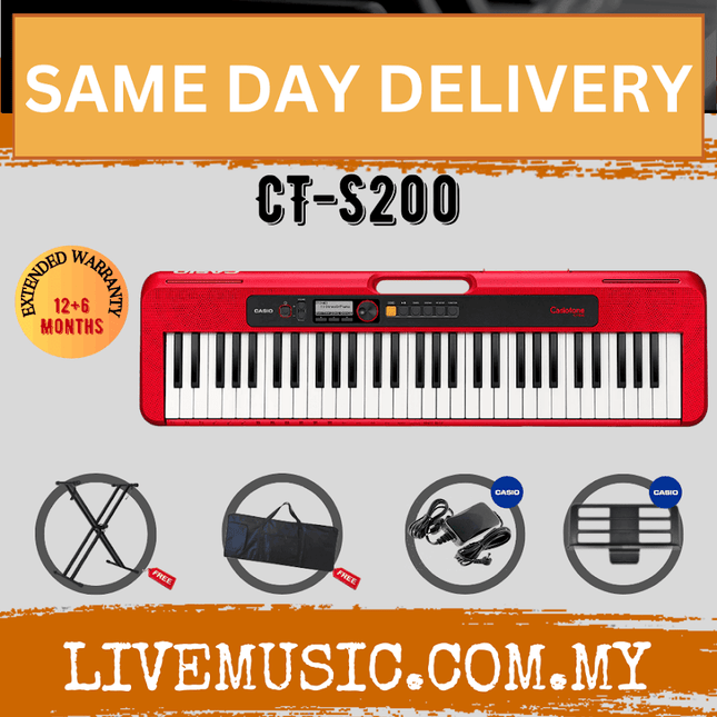 Casio CT-S200 61-Keys Casiotone Keyboard with Keyboard Stand, Damper pedal, Headphone And Bag - Red ( CTS200 / CT S200 )