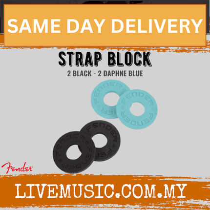 Fender Guitar Strap Blocks 4 Pack, 2 Black / 2 Daphne Blue