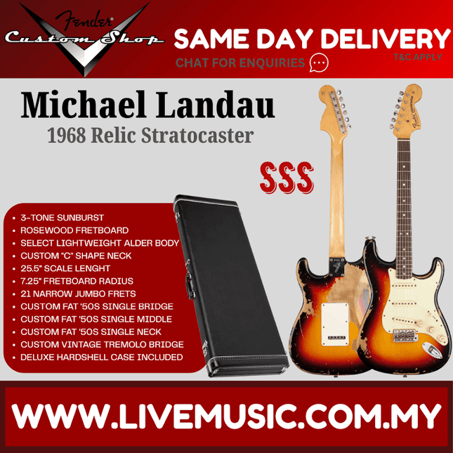 Fender Custom Shop Michael Landau Signature 1968 Relic Stratocaster Electric Guitar, 3-Tone Sunburst