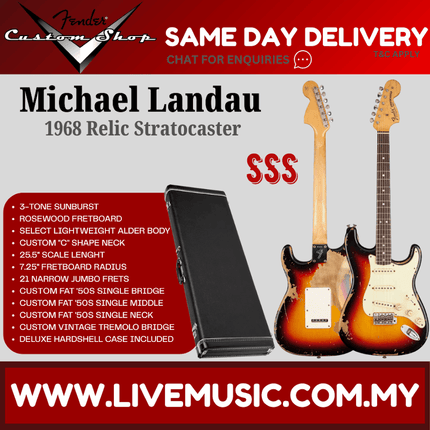 Fender Custom Shop Michael Landau Signature 1968 Relic Stratocaster Electric Guitar, 3-Tone Sunburst