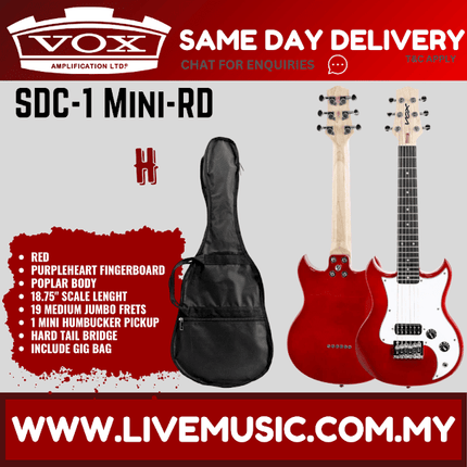 Vox SDC-1 Mini Travel Size Electric Guitar With Gig Bag - Red (SDC1 / SDC 1)