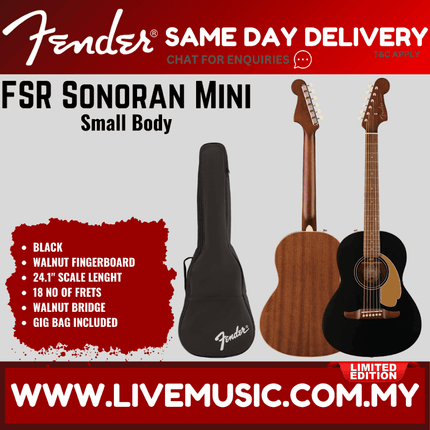 Fender FSR Sonoran Mini Acoustic Guitar w/Bag, Black