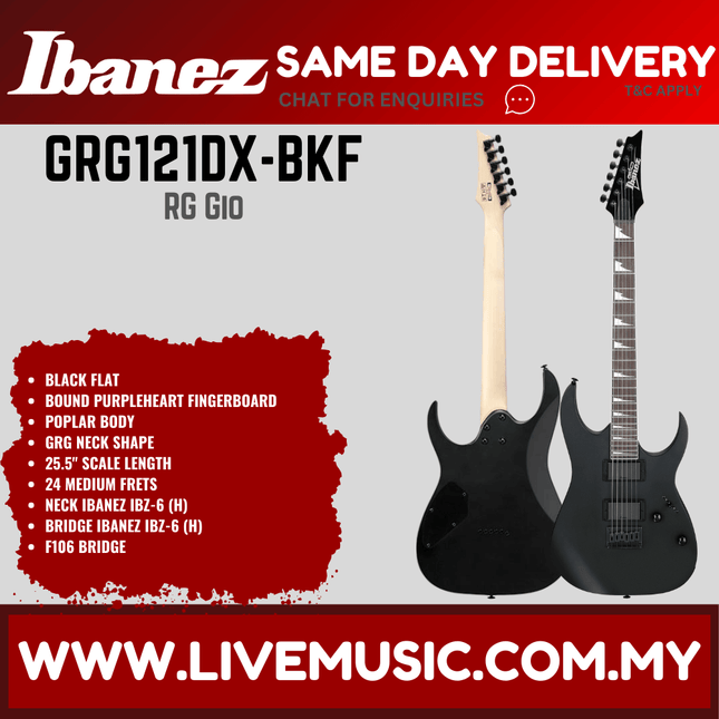 Ibanez GIO GRG121DX Solid Body Electric Guitar - Walnut Flat / Black Flat (GRG121DX-BKF GRG121DX-WNF)