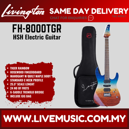 Livingston FH-8000 Stratocaster HSH Electric Guitar, Rosewood Fretboard - ( FH8000 FH 8000 )