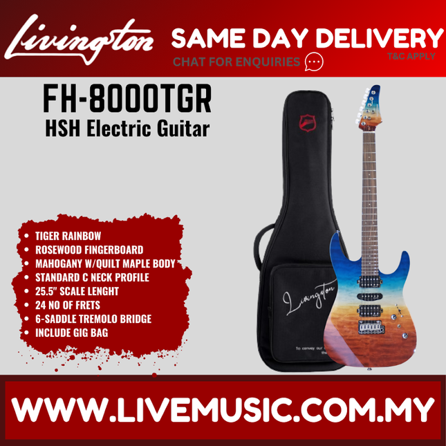 Tiger rainbow HSH electric guitar with rosewood fretboard and gig bag