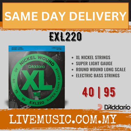 D'Addario EXL220 - Nickel Wound Bass Strings, Super Light, Long Scale (40-95)(DAddario)