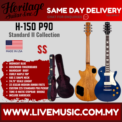 Heritage Standard II Collection H-150 P90 Electric Guitar with Case, Midnight Blue ( H150P90 / H 150 P90 )