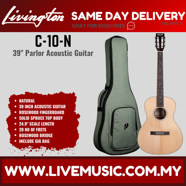 Livingston C-10 39" Solid Top Parlor Acoustic Guitar w/Bag - Tobacco Brown / Natural ( C 10 C10 )