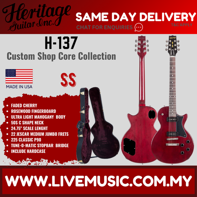 Heritage Custom Shop Core Collection H-137 Electric Guitar, Faded Cherry ( H137 / H 137 )