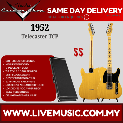 Fender Custom Shop 1952 Telecaster TCP Electric Guitar, Butterscotch Blonde