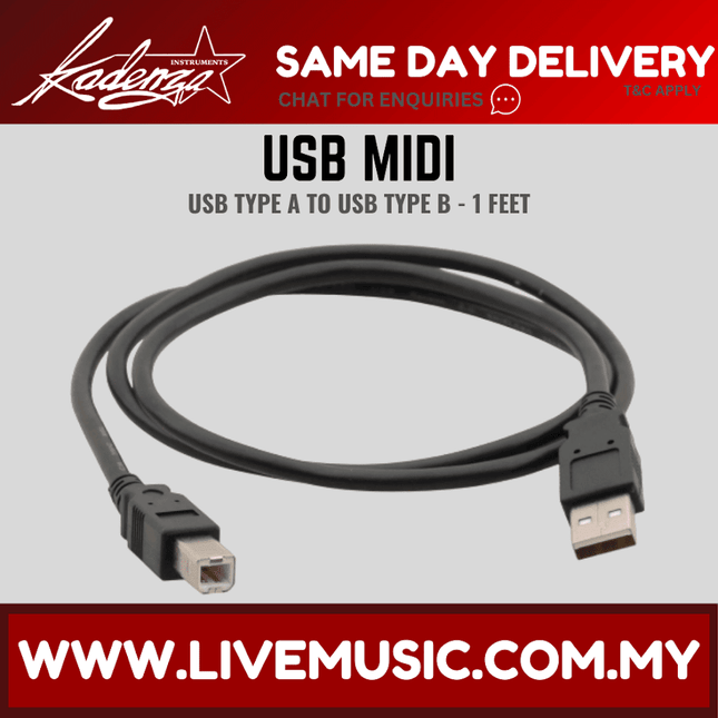 Kadenza USB-A Type A USB MIDI Cable - 1 Meter ( USBA / LMC )