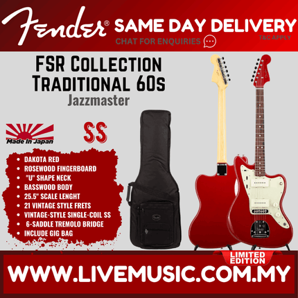 Fender FSR Collection Traditional 60s Jazzmaster Electric Guitar, RW FB, Dakota Red