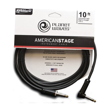 D'Addario Planet Waves PW-AMSGRA-10 American Stage Instrument Cable - 10 feet Straight to Right Angle (PWAMSGRA10)