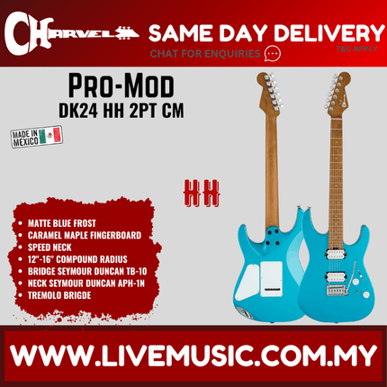 Charvel Pro-Mod DK24 HH 2PT Electric Guitar, Caramelized Maple FB, Matte Blue Frost