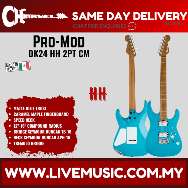 Charvel Pro-Mod DK24 HH 2PT Electric Guitar, Caramelized Maple FB, Matte Blue Frost