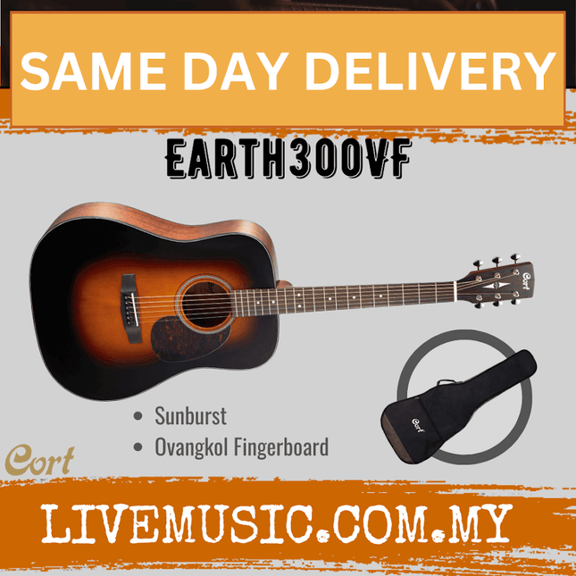 Cort Earth 300 VF - Acoustic Guitar with Gig Bag - Sunburst (Earth 300VF/Earth-300VF)