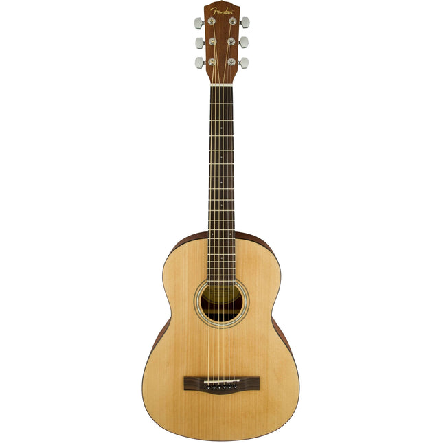 3/4 steel-string acoustic guitar, natural wood body with rosette and headstock tuners
