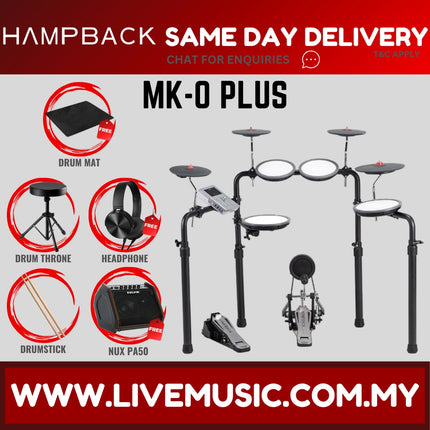 Hampback MK-0 PLUS Full Mesh Digital Drum Set w/Headphone, Drumstick And Drum Throne - ( MK0 MK 0 MK0PLUS)